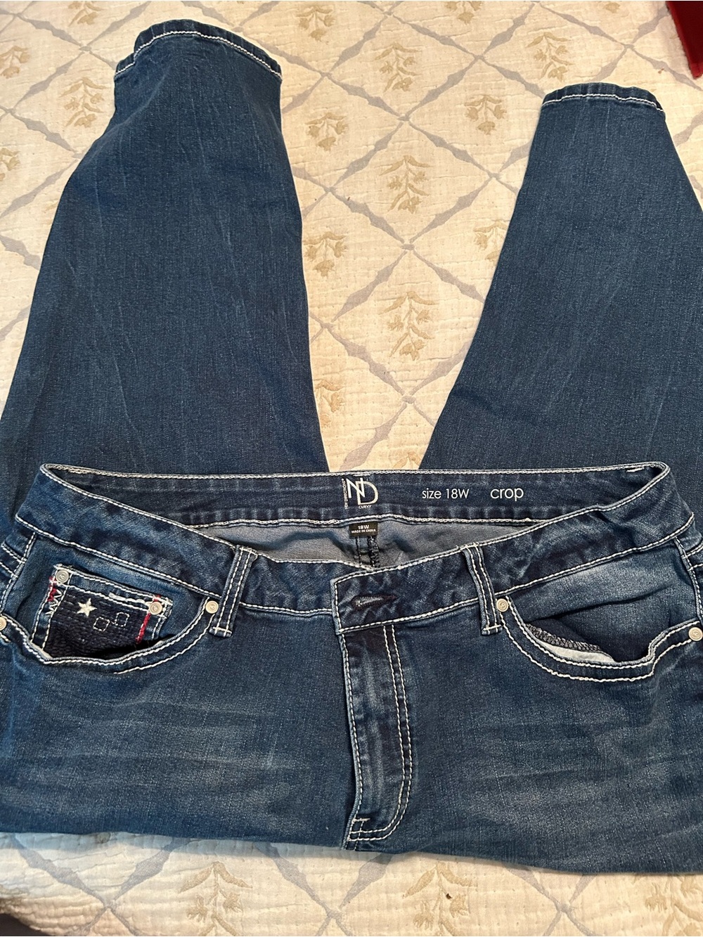 new directions Dark Blue Cropped Jeans with Embroidered Pocket - Picture 3 of 3